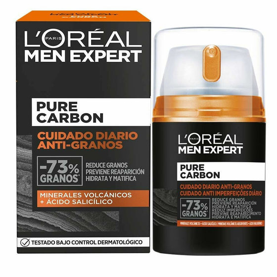 Crema Limpiadora L'Oreal Make Up Men Expert Pure Carbon Hidratante Matificante Antiacné (50 ml)