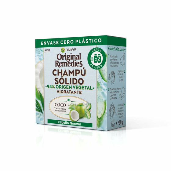 Champú Sólido Garnier Original  Remedies Coco Aloe Vera Hidratante (60 g)