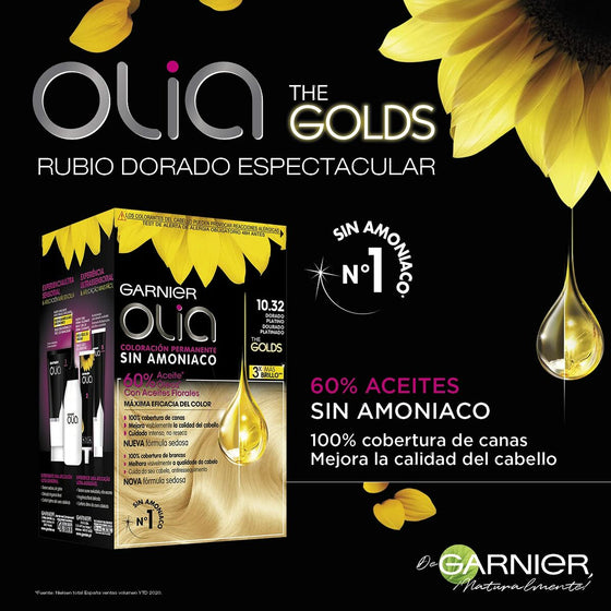 Tinte sin Amoniaco Garnier Olia 10,32 - Dorado platino (54 ml)