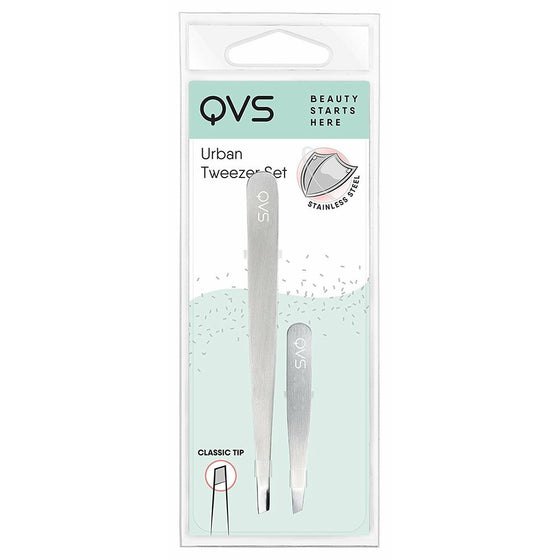 Set QVS Urban Tweezers for Plucking Stainless steel Silver (2 pcs)