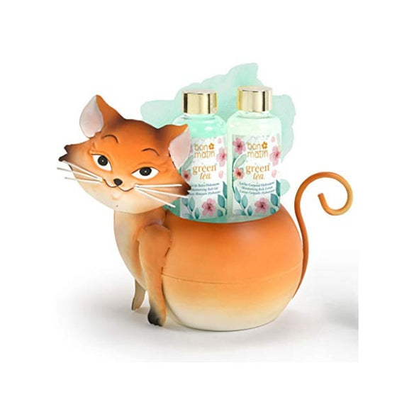 Bath Set Lorenay Bon Matin Green Tea Metal Cat (2 pcs)