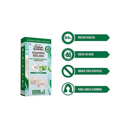 Champú Sólido Garnier Original  Remedies Coco Hidratante 2 Unidades (60 g)